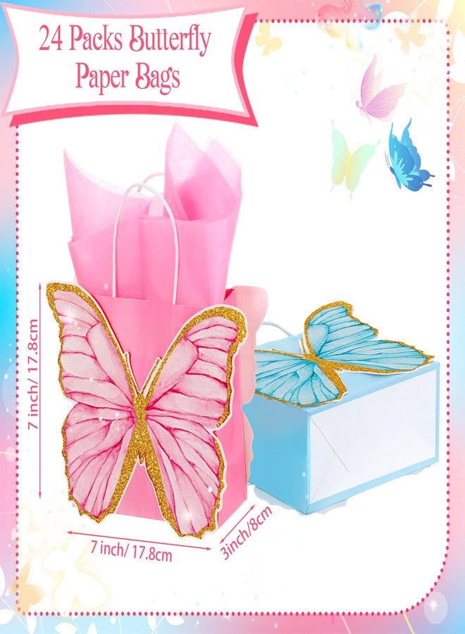 MotiMind 24 Pcs Butterfly Party Favor Bags with Tissues Paper Pink Purple Blue Butterfly Goodie Gift Paper Treat Candy Bags for Birthday Party Bridal Showers Supplies - Image 3